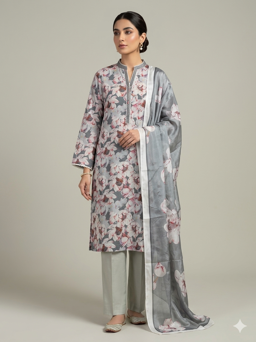 90x88 Premium Lawn with Silk Dupatta 0020