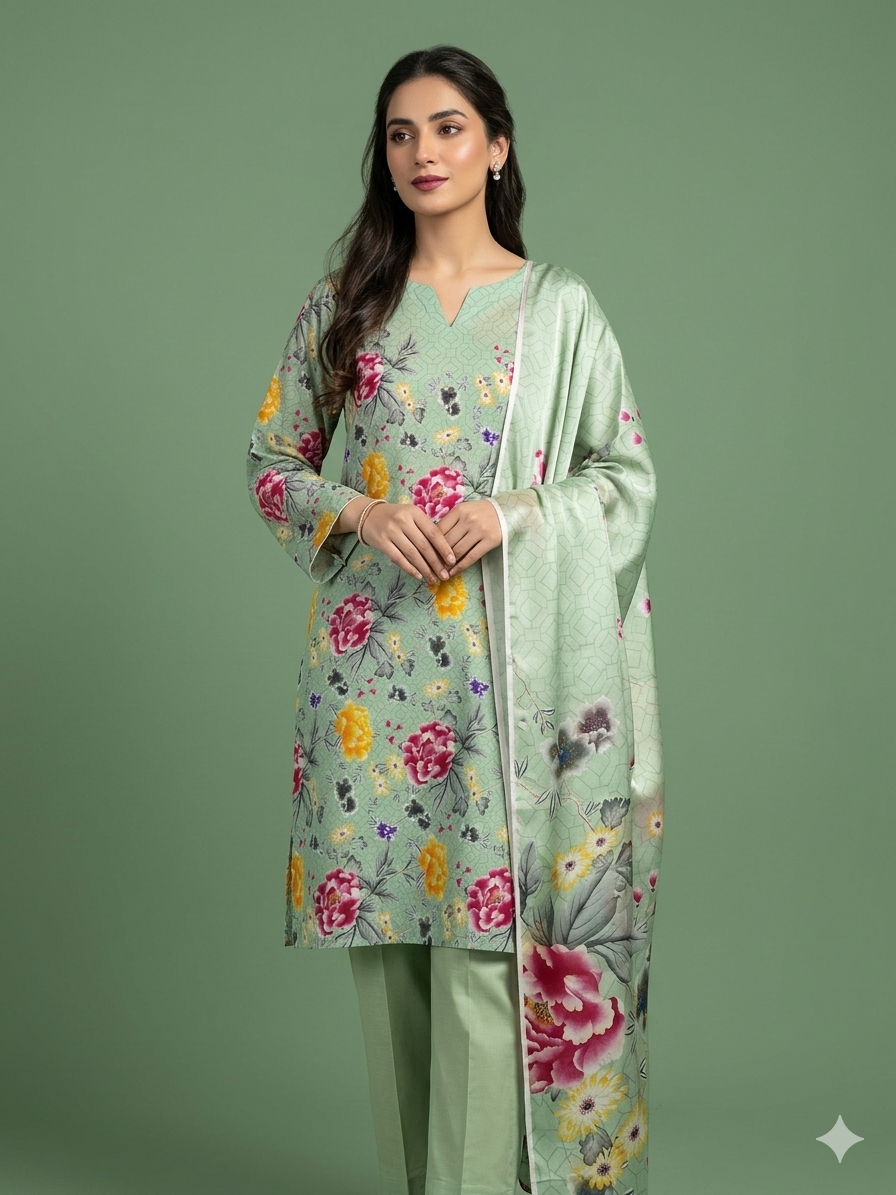 90x88 Premium Lawn with Silk Dupatta 0020