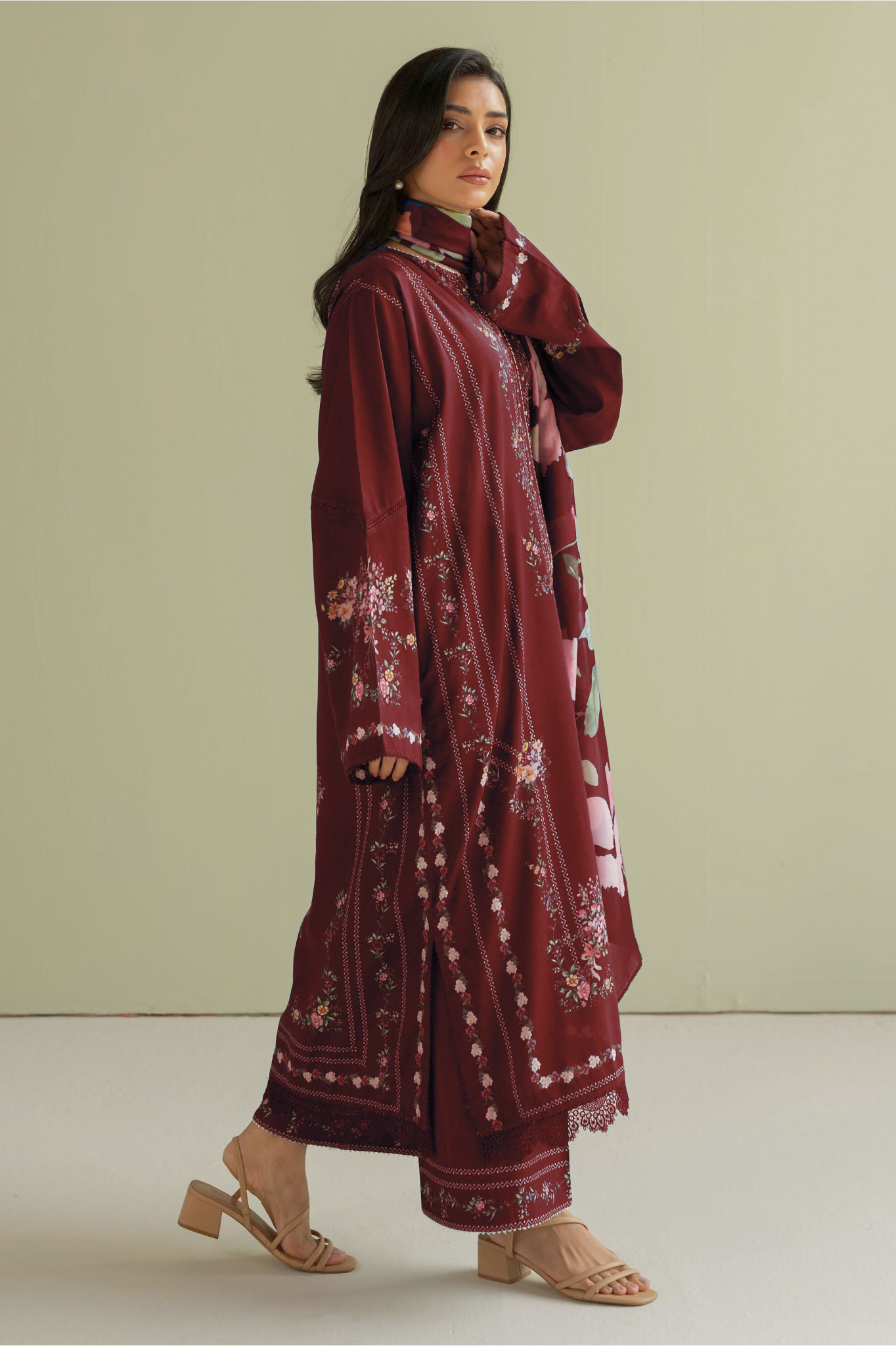 3 Peice Supima Lawn - Maroon
