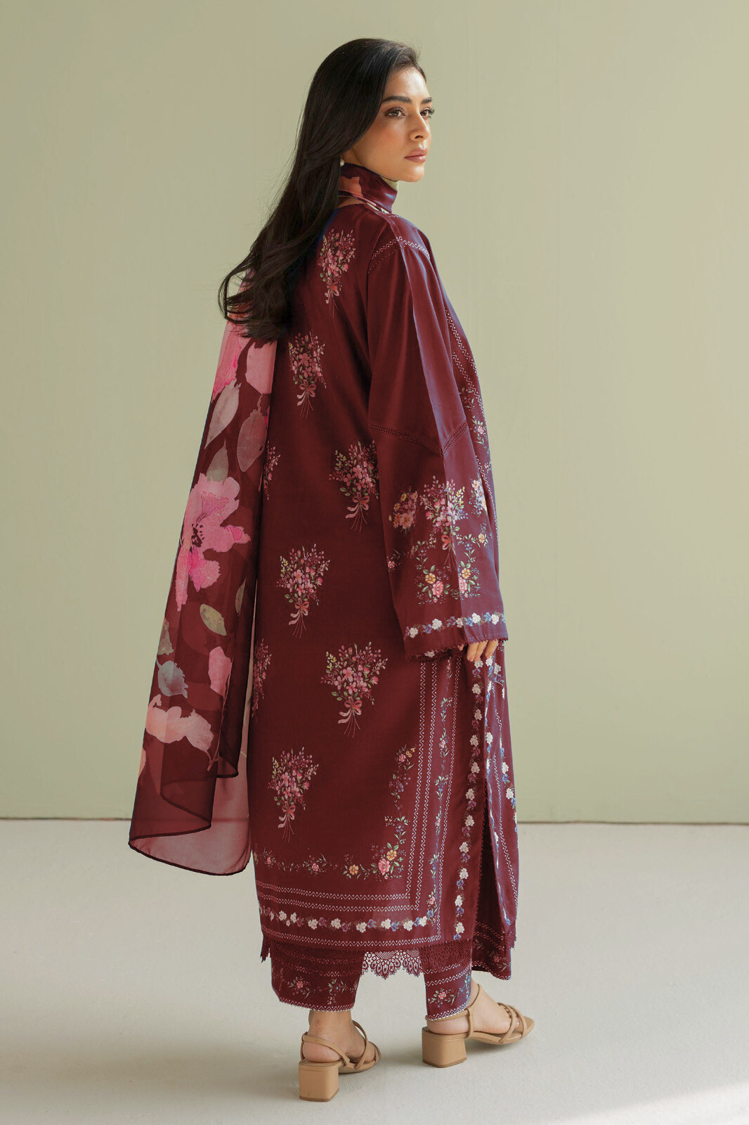 3 Peice Supima Lawn - Maroon