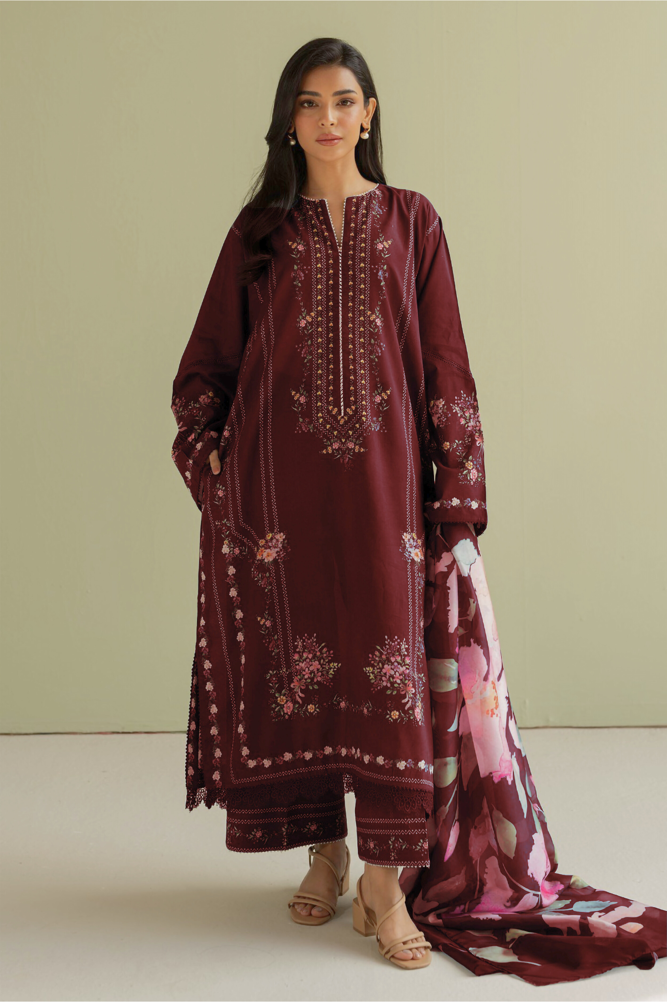 3 Peice Supima Lawn - Maroon