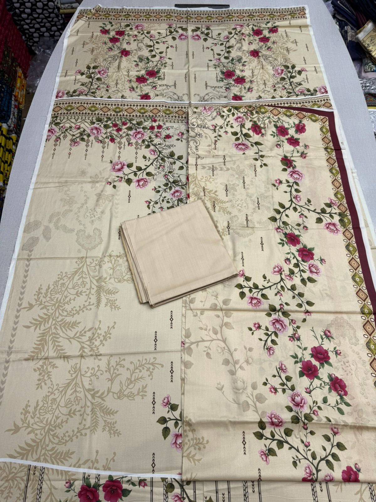 3Pc Linen Unstitched Suit - 0081