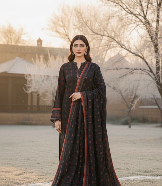 3Pc Dhanak Jacquard Unstitched Suit - 0089