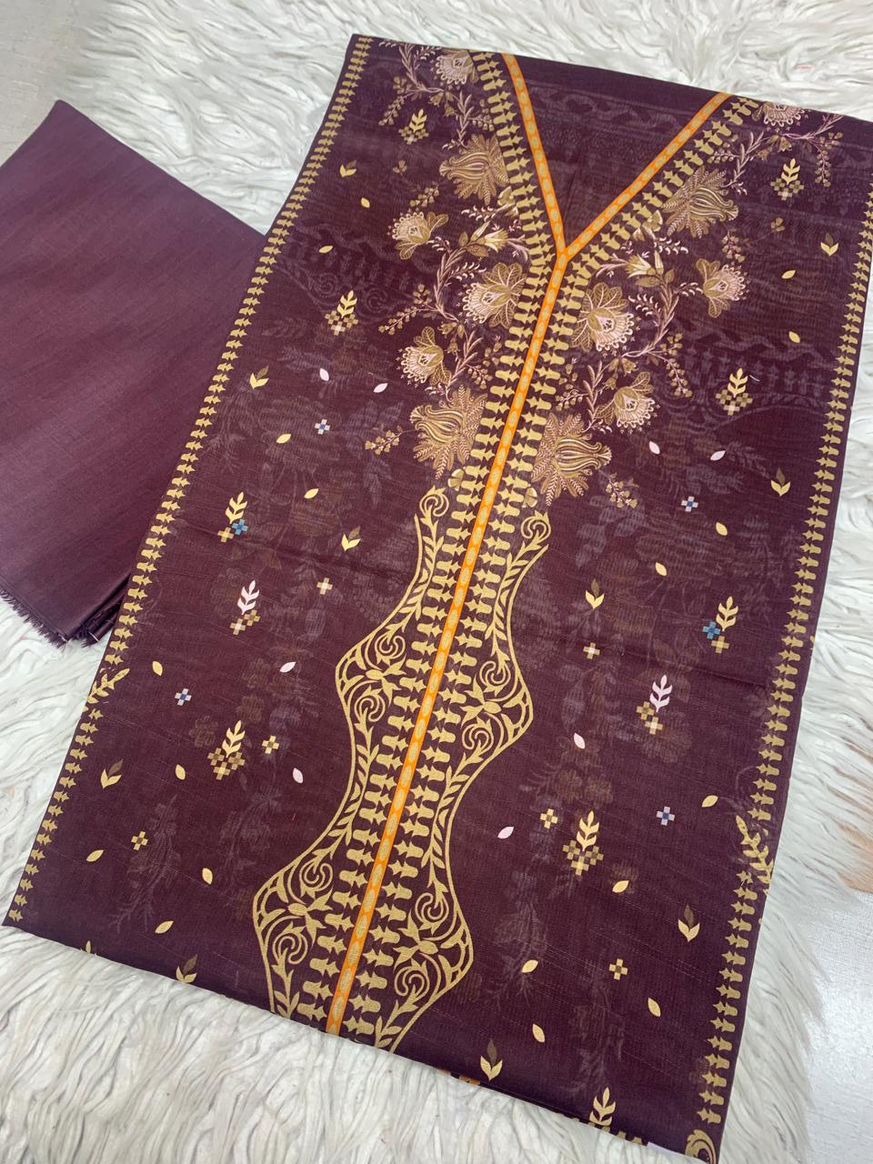 2Pc Lawn Kameez & Dyed Trouser Unstitched Suit 35