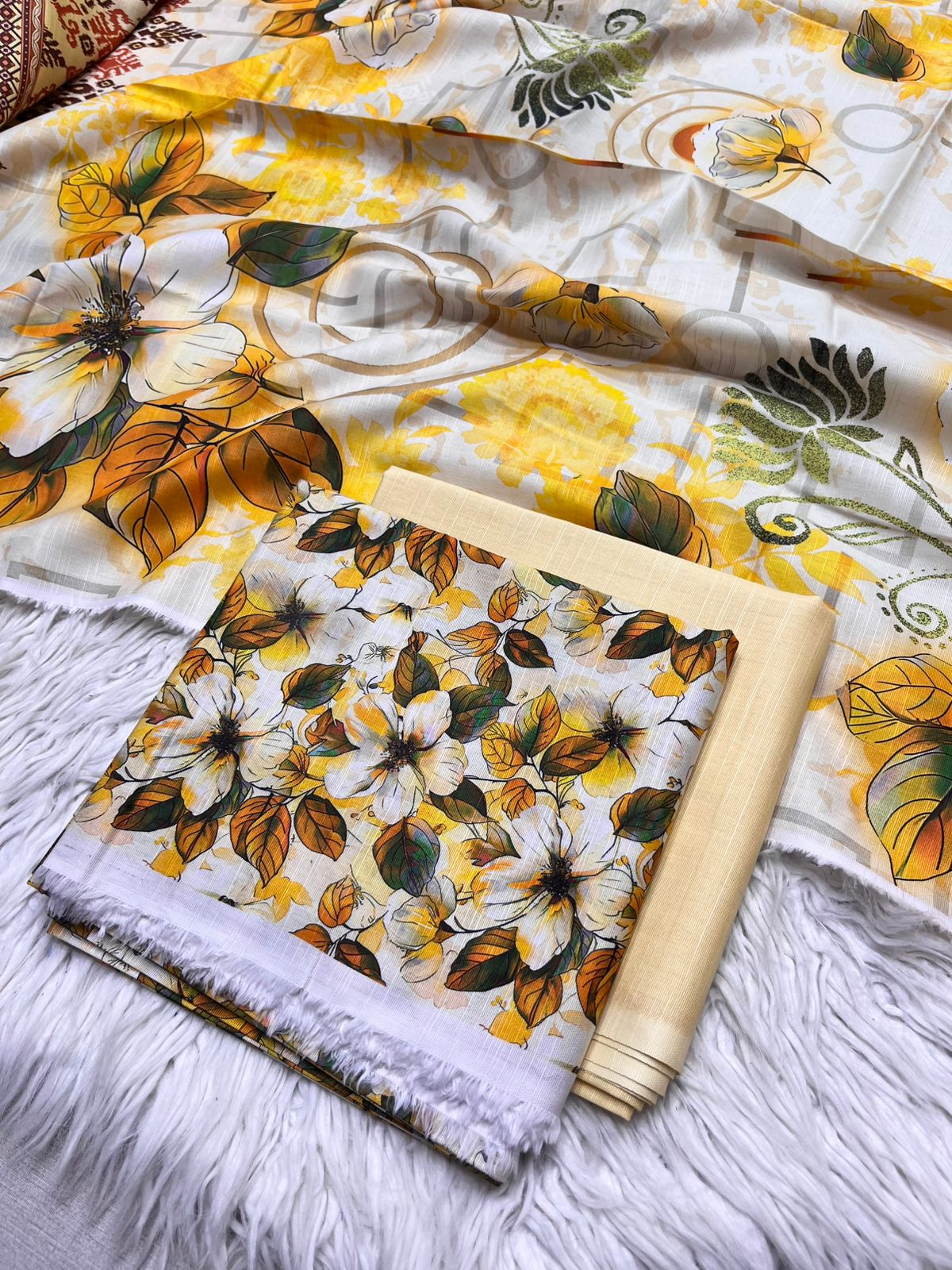 3Pc Slub Khaddar Unstitched Suit - 0085