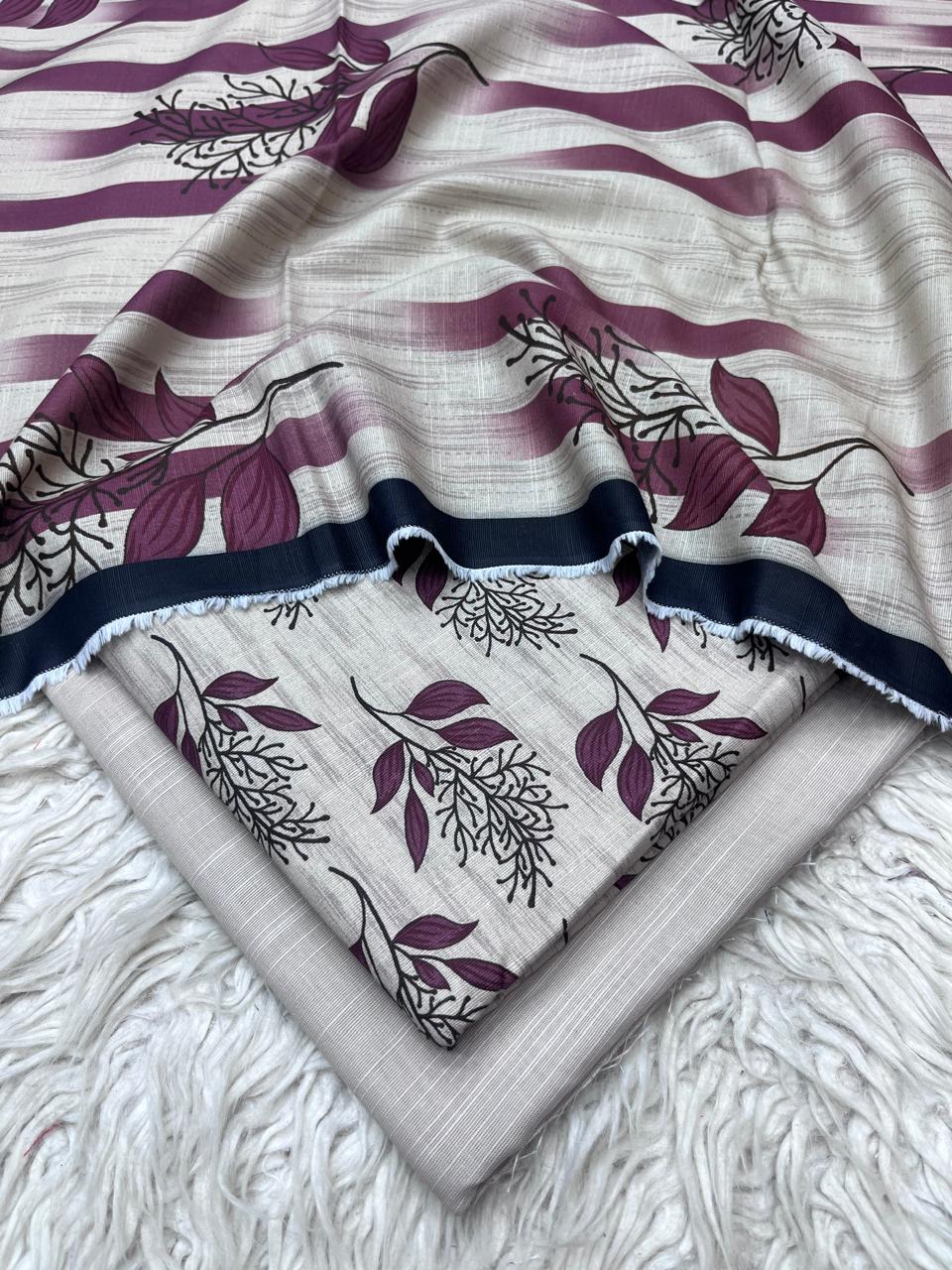 3Pc Slub Khaddar Unstitched Suit Vol-0137