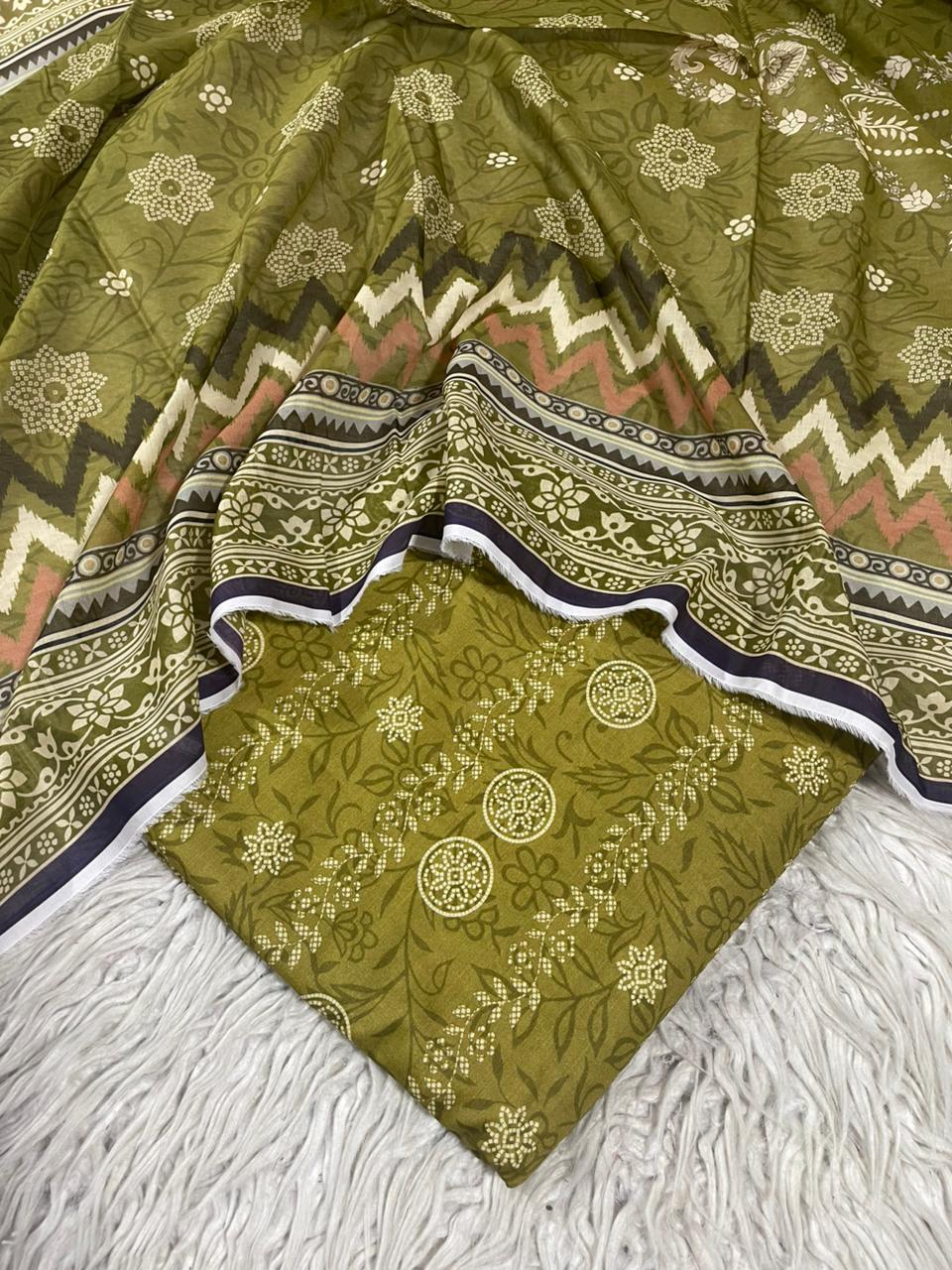 3Pc Supima Lawn Unstitched Suit 1432
