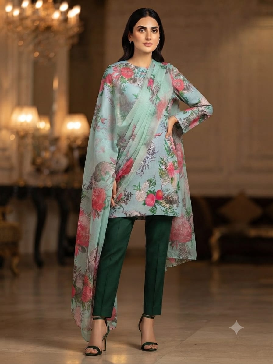 90x88 3Pc Premium Lawn Suit 0020