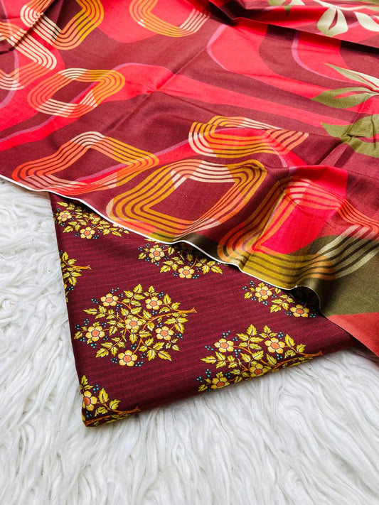 3 PC Linen Allover Unstitched Suit Vol-408