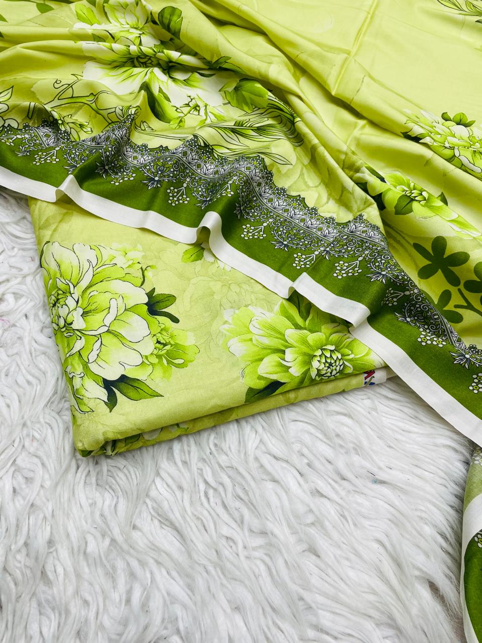 3Pc Linen Allover Unstitched Suit - 0077