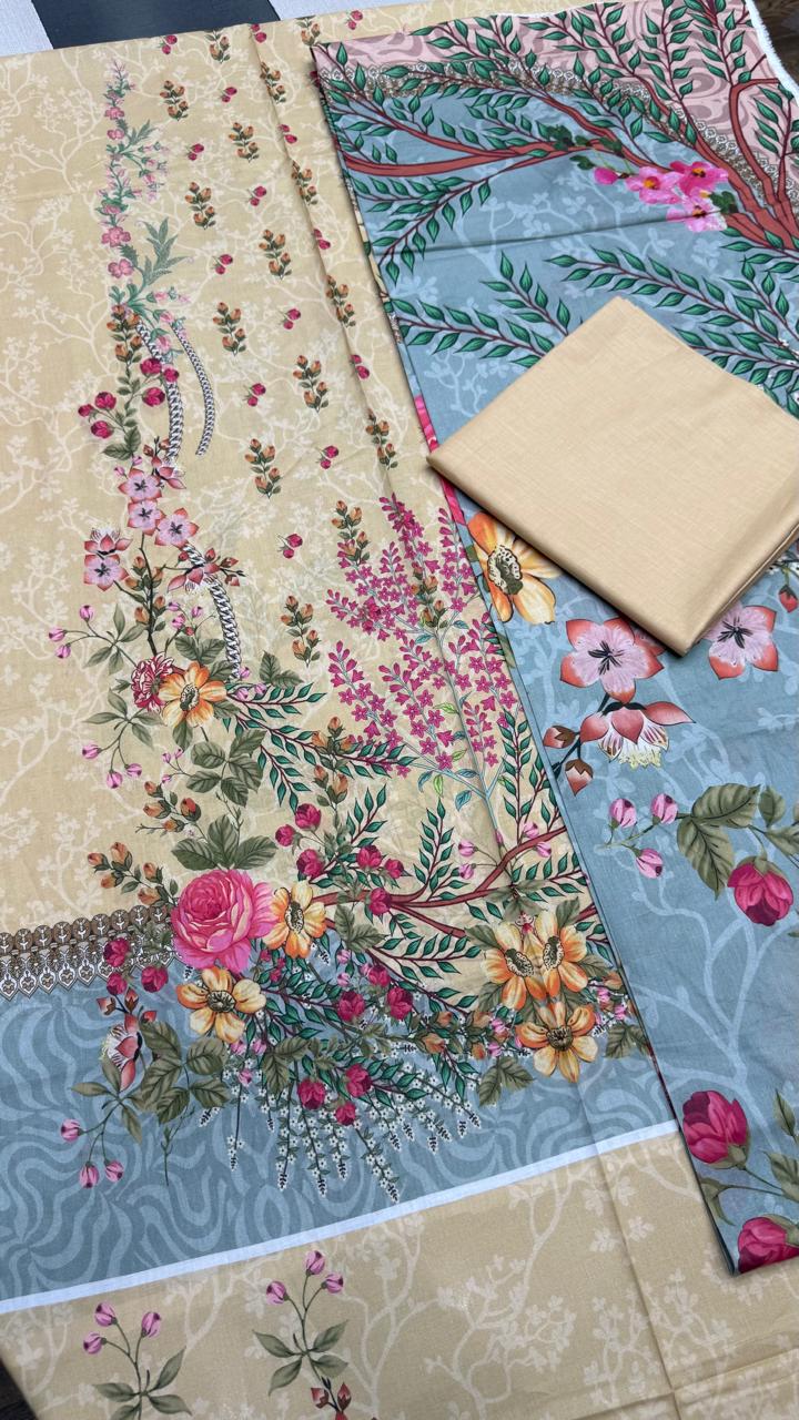 3 Peice Lawn Unstitched Suit - D (05)