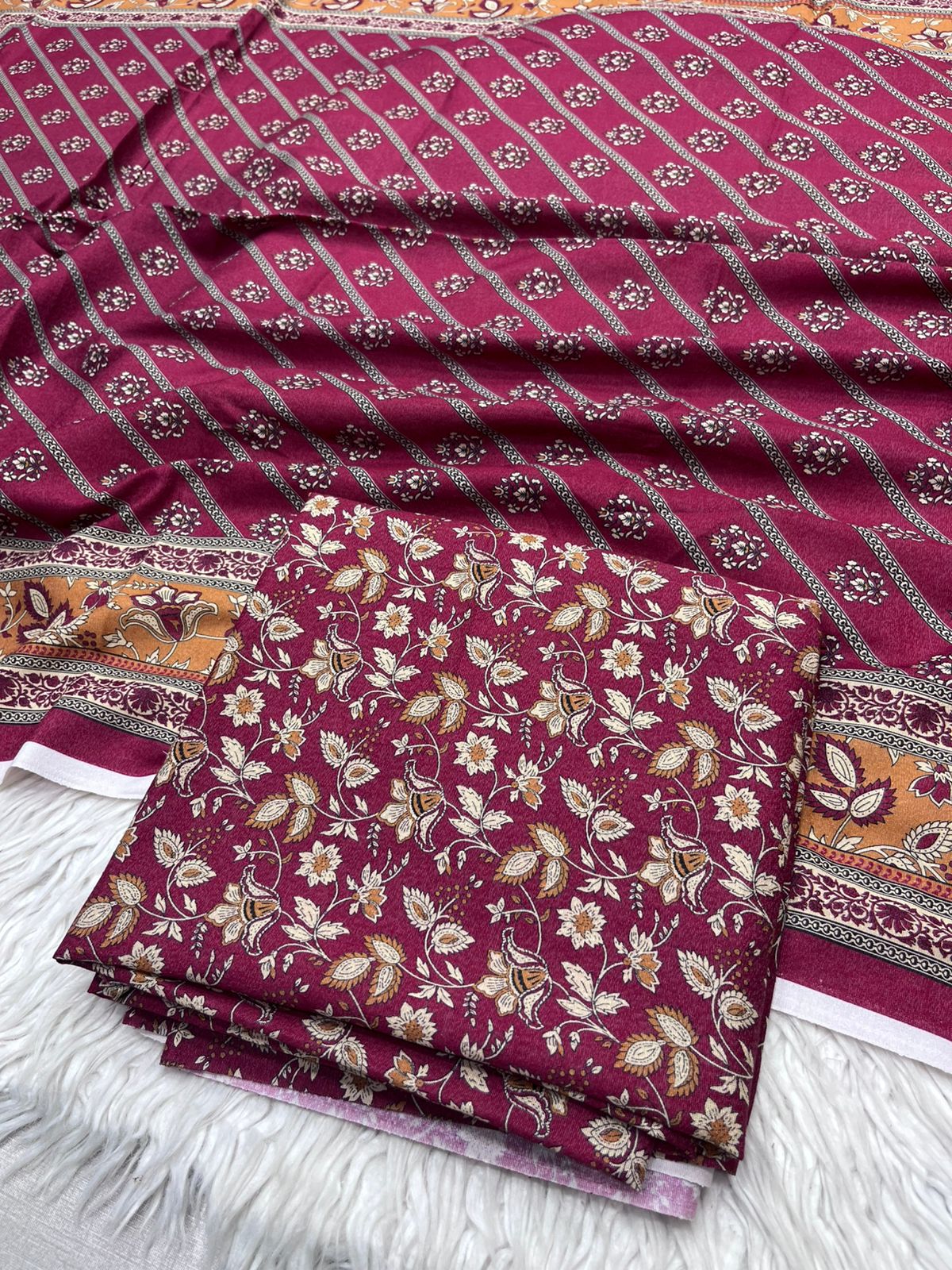 3Pc Karandi Allover Unstitched Suit - 0087
