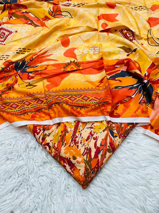 3Pc Linen Allover Unstitched Suit - 0077