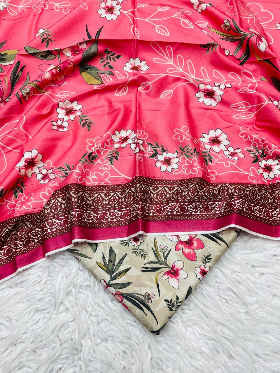 3Pc Linen Allover Unstitched Suit - 0099