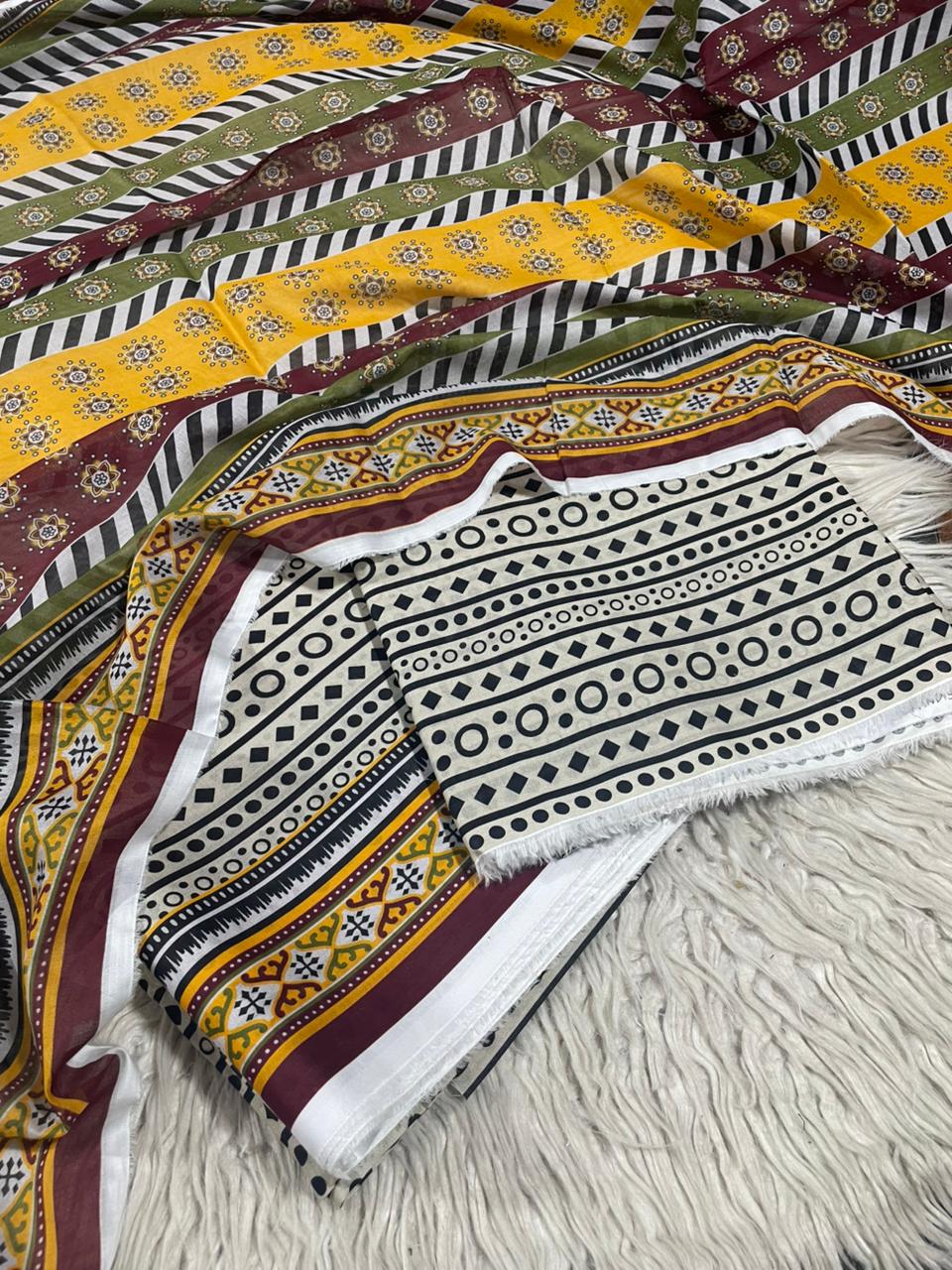 3Pc Supima Lawn Unstitched Suit 1432