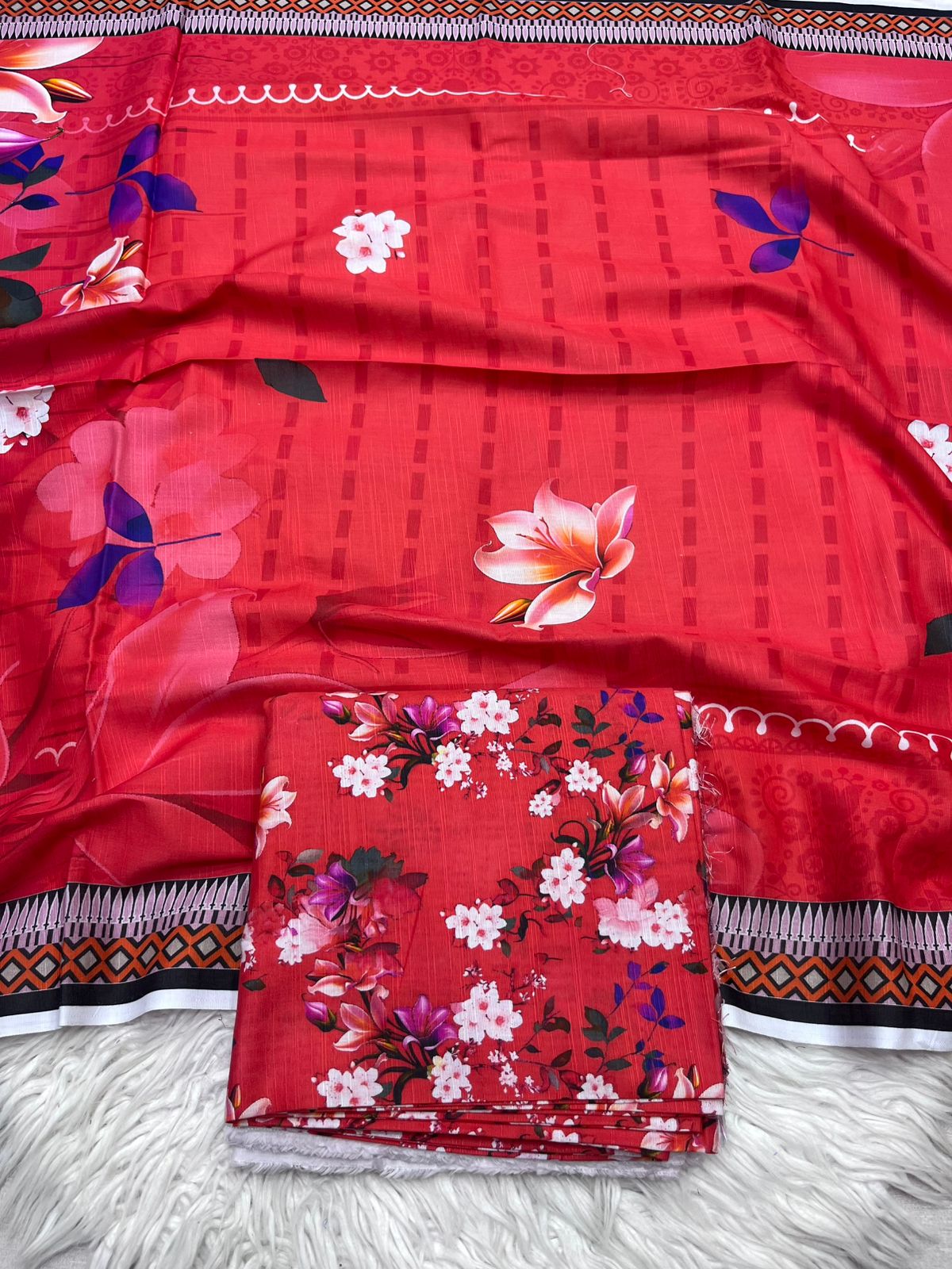 3Pc Slub Khaddar Unstitched Suit - 0091