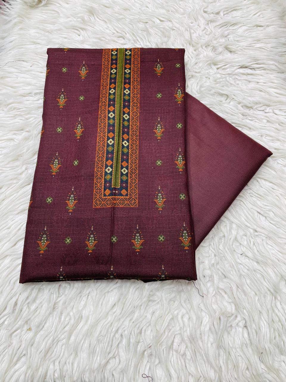 2PC Dhanak Jacquard Kameez & Trouser Unstitched Suit Vol-0089