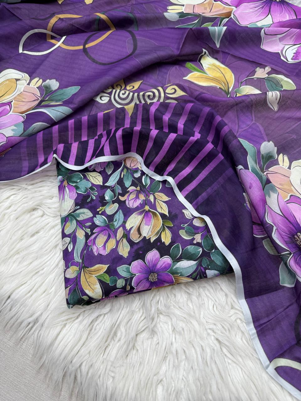 3Pc Civic Lawn Unstitched Suit - #41792