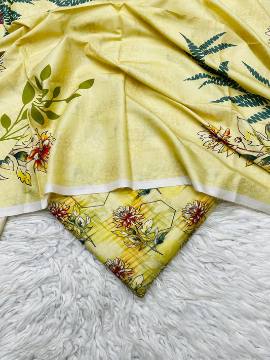 3Pc Linen Allover Unstitched Suit - 0099