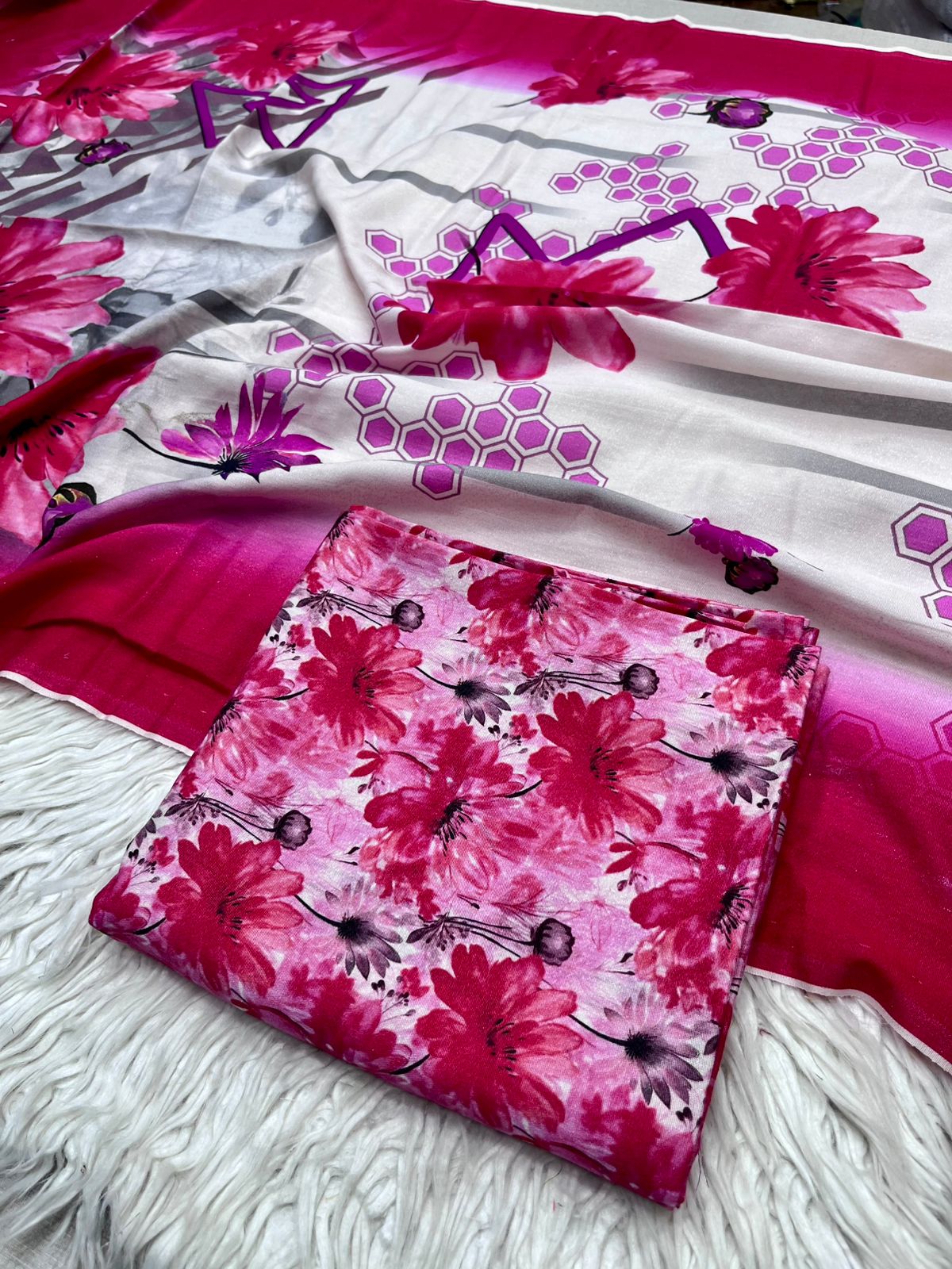 3Pc Karandi Allover Unstitched Suit - 0087