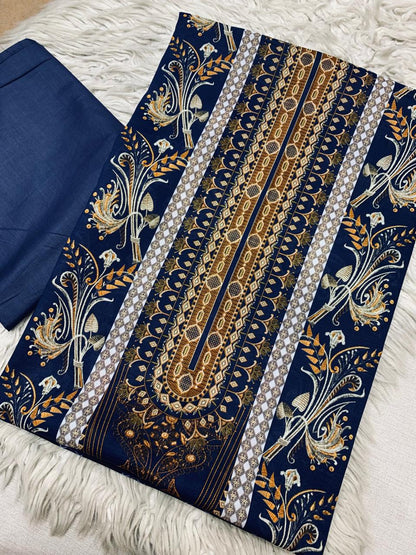 2Pc Bin Noor Fab Slub Doria Lawn Kameez & Dyed Trouser Suit Vol-47
