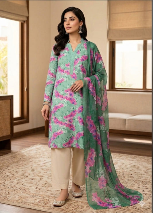 90x88 3Pc Premium Lawn Suit Vol-0020