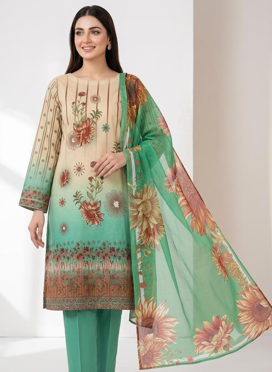 3Pc Lawn Digital Printed Unstitched Suit 374