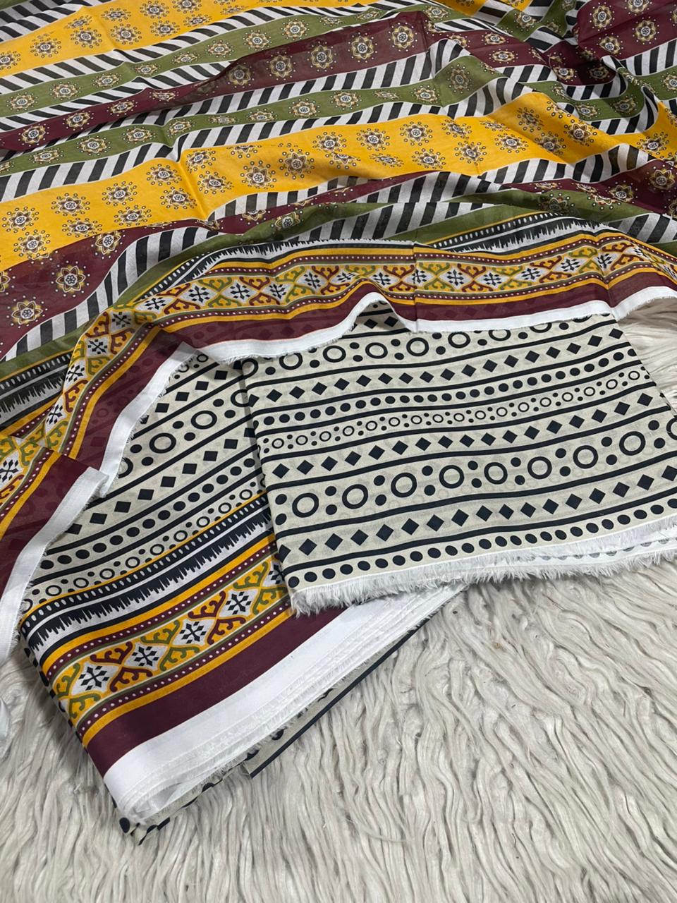 3Pc Supima Lawn Unstitched Suit 1432