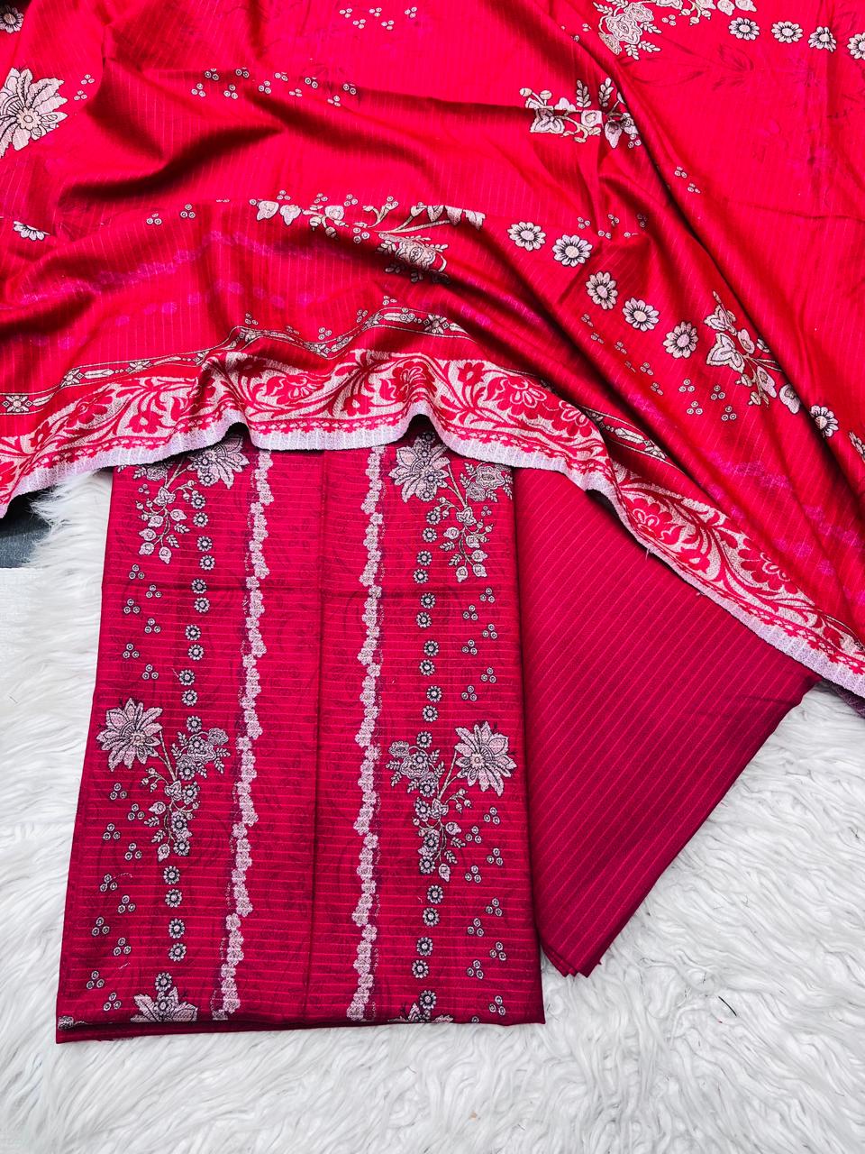 3Pc BanaDora Dhanak Unstitched Suit vol- 0113