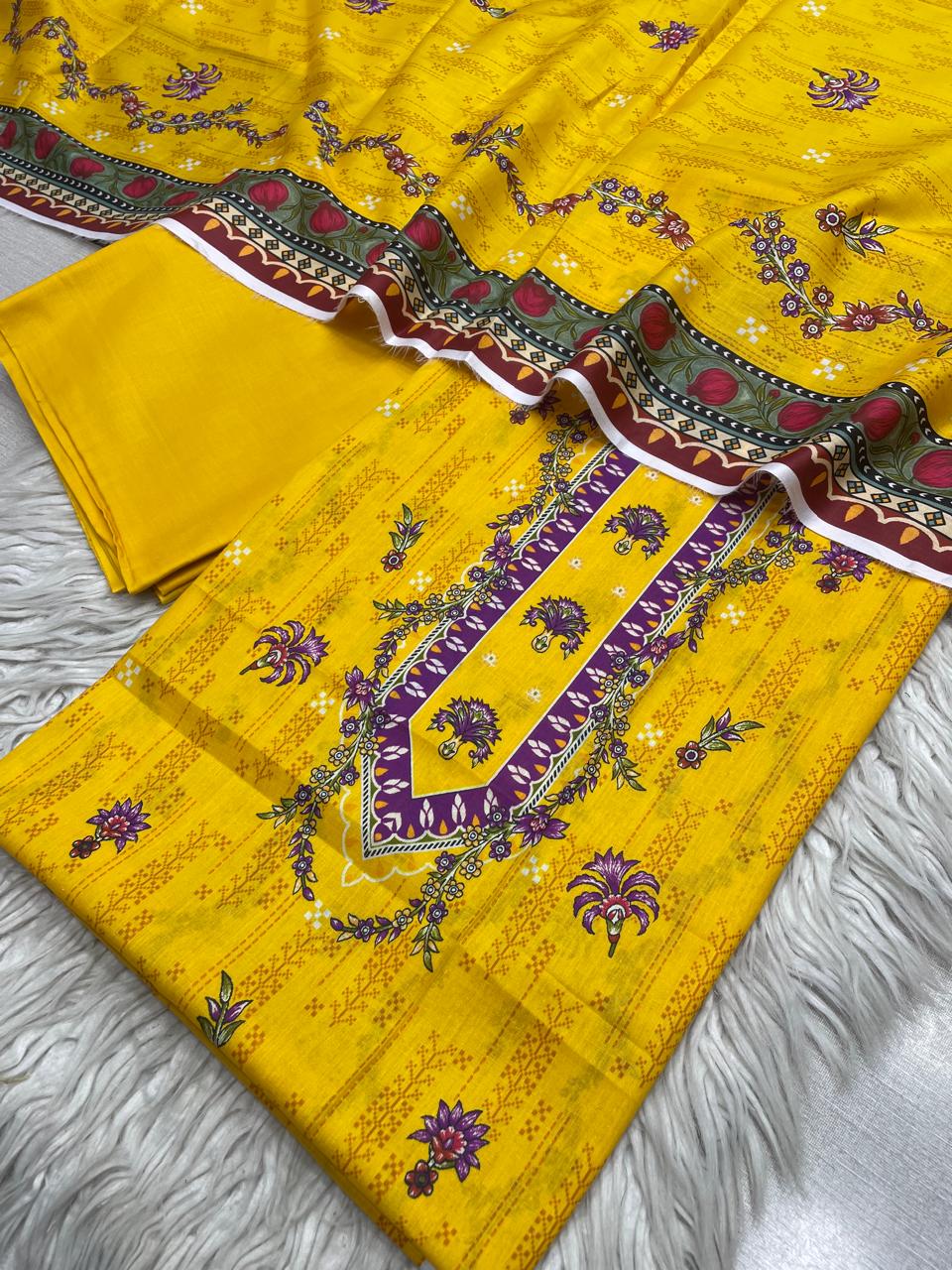 3Pc Lawn Unstitched Suit Vol-0142