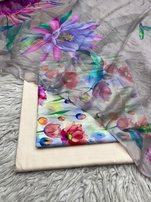 90x88 Lawn 3Pc Printed Suit Vol-0020