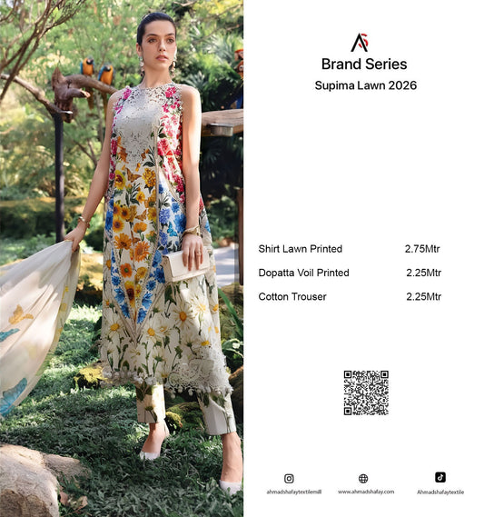 Supima Lawn 3Pc Unstitched Suit Vol-02