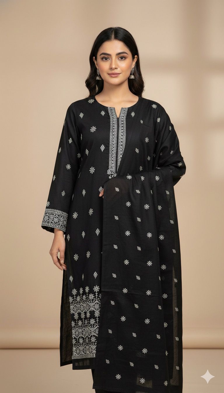 3Pc Embroidered Dhanak Party Wear VOL-0080