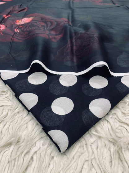2Pc Bin Saeed Lawn Polka Dots Kameez & Dupatta Printed Suit  Vol-0220