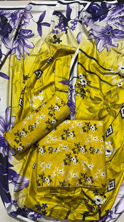 3 PC Linen Unstitched Suit D-33263