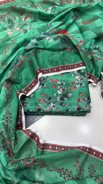 3Pc Lawn Bana Dora Unstitched Suit #37144