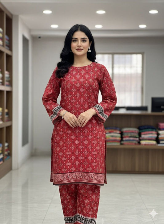 2 PC Cotton Allover Unstitched Suit Vol-1939