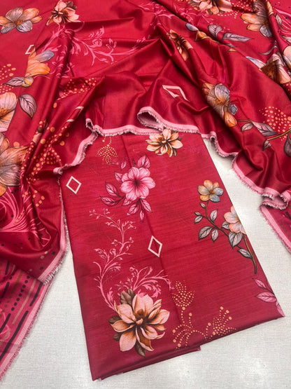 2Pc Slub Dhanak Kameez & Dupatta Unstitched Suit 76