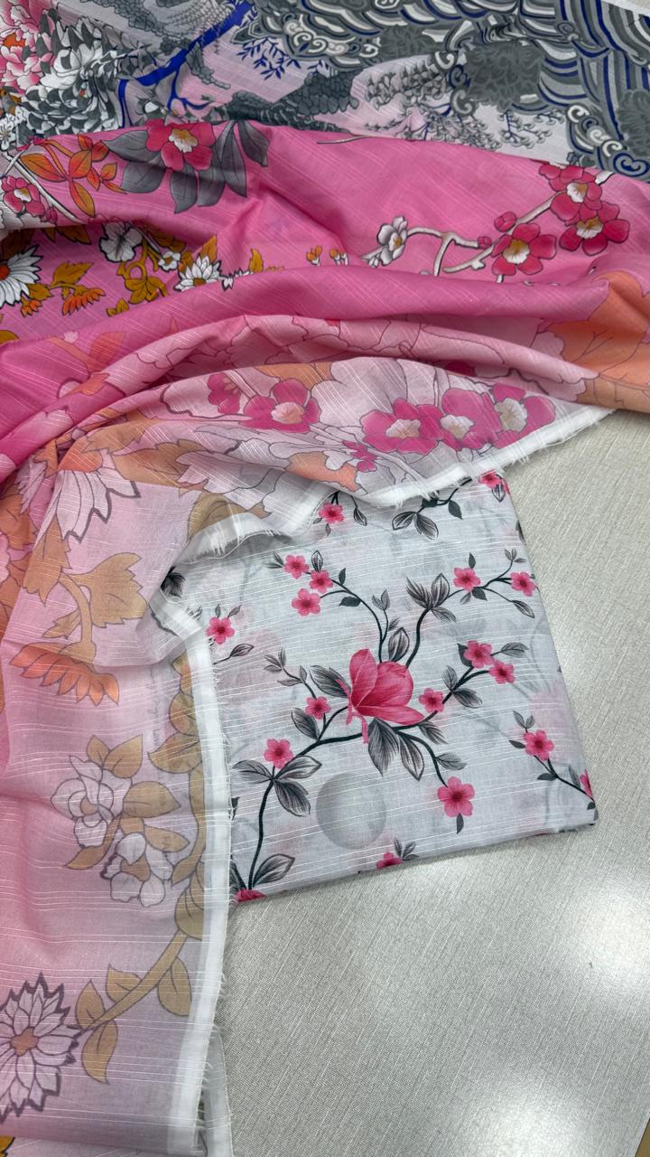 3Pc Lawn Bana Dora Unstitched Suit #33412