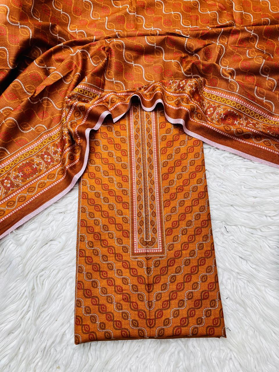 2PC Dhanak Jacquard Kameez & Trouser Unstitched Suit  Vol-0089