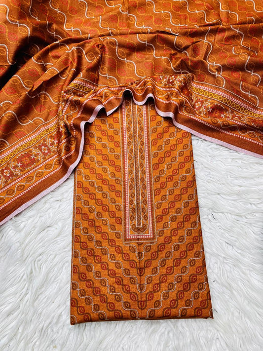 2PC Dhanak Jacquard Kameez & Trouser Unstitched Suit  Vol-0089