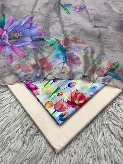 90x88 Lawn 3Pc Printed Suit Vol-0020