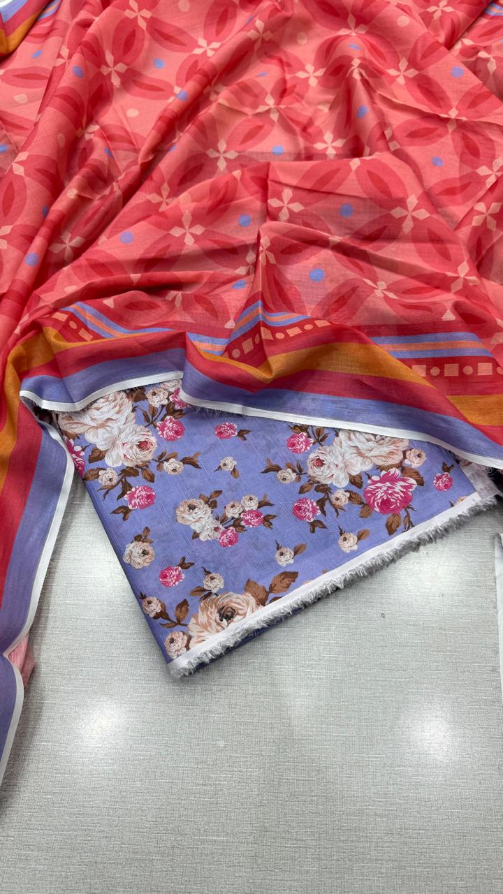 3Pc Lawn Bana Dora Unstitched Suit #37093