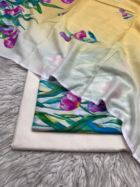 90x88 Lawn 3Pc Printed Suit Vol-0020