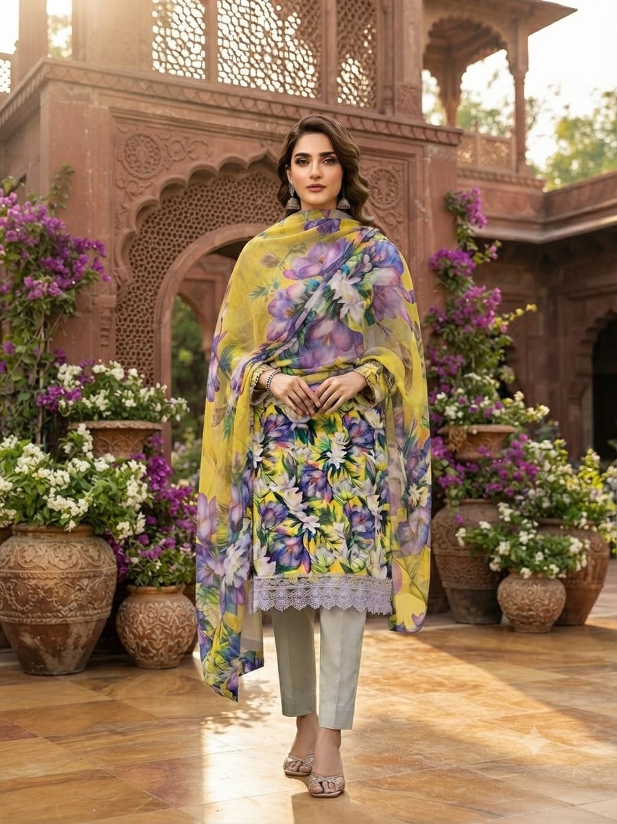 90x88 3Pc Premium Lawn Suit 0020