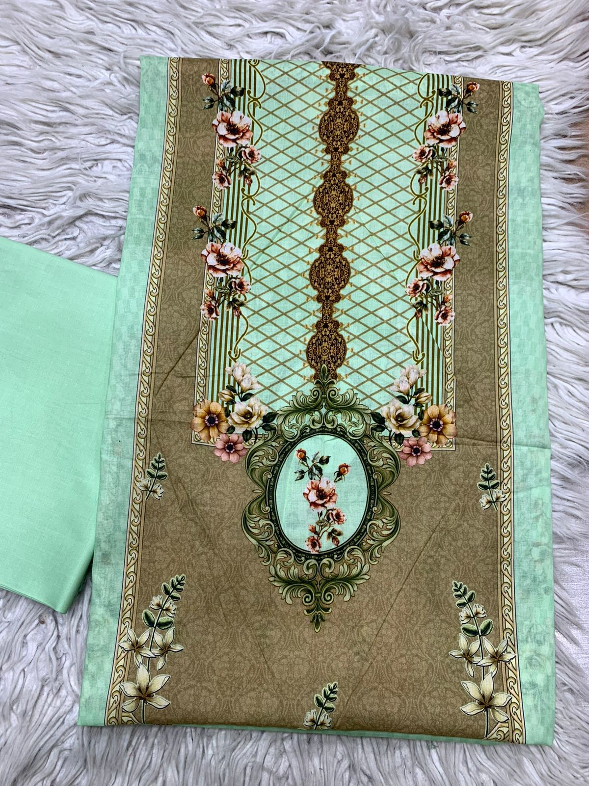 2Pc Bin Noor Fab Lawn Shirt & Dyed Trouser Unstitched Suit Vol-49