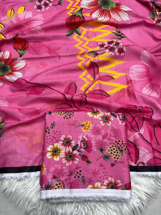 3Pc Slub Khaddar Unstitched Suit - 405