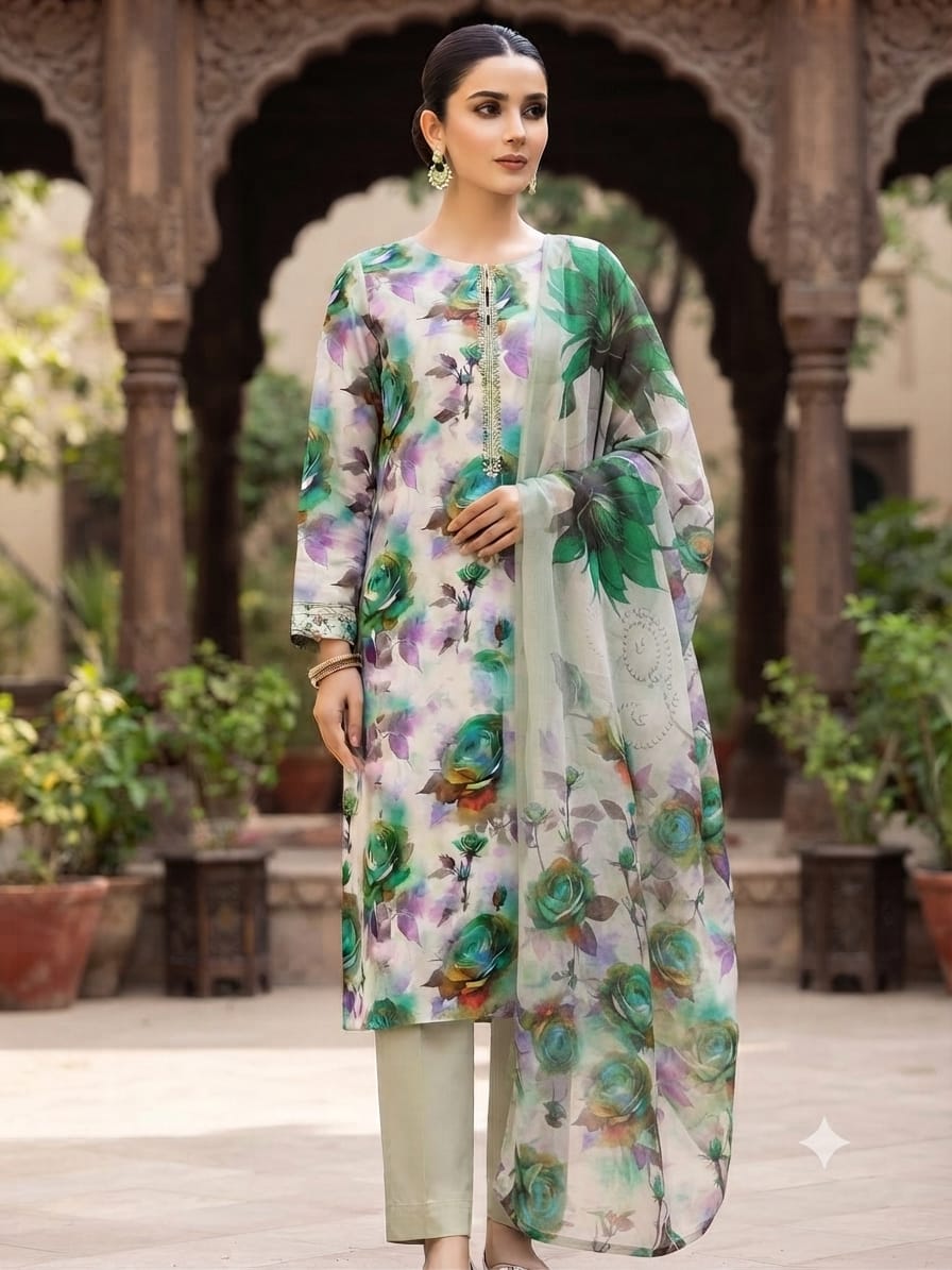 90x88 3Pc Premium Lawn Suit 0020