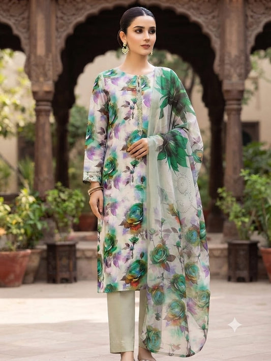 90x88 3Pc Premium Lawn Suit 0020
