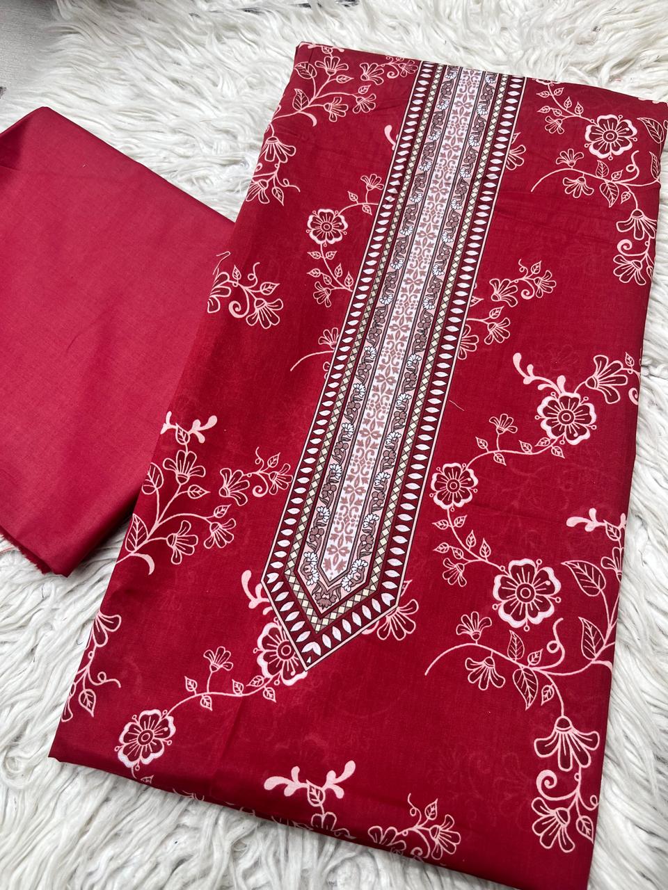 2Pc Lawn Kameez & Dyed Trouser Unstitched Suit Vol-38